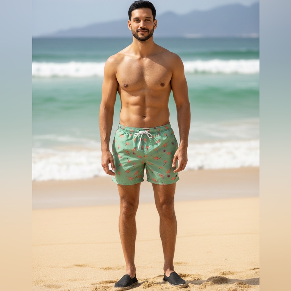 Tipsy Elves Mens Dino Desert Swim‎ Trunks Mint Green Dinosaur Print Size L NEW